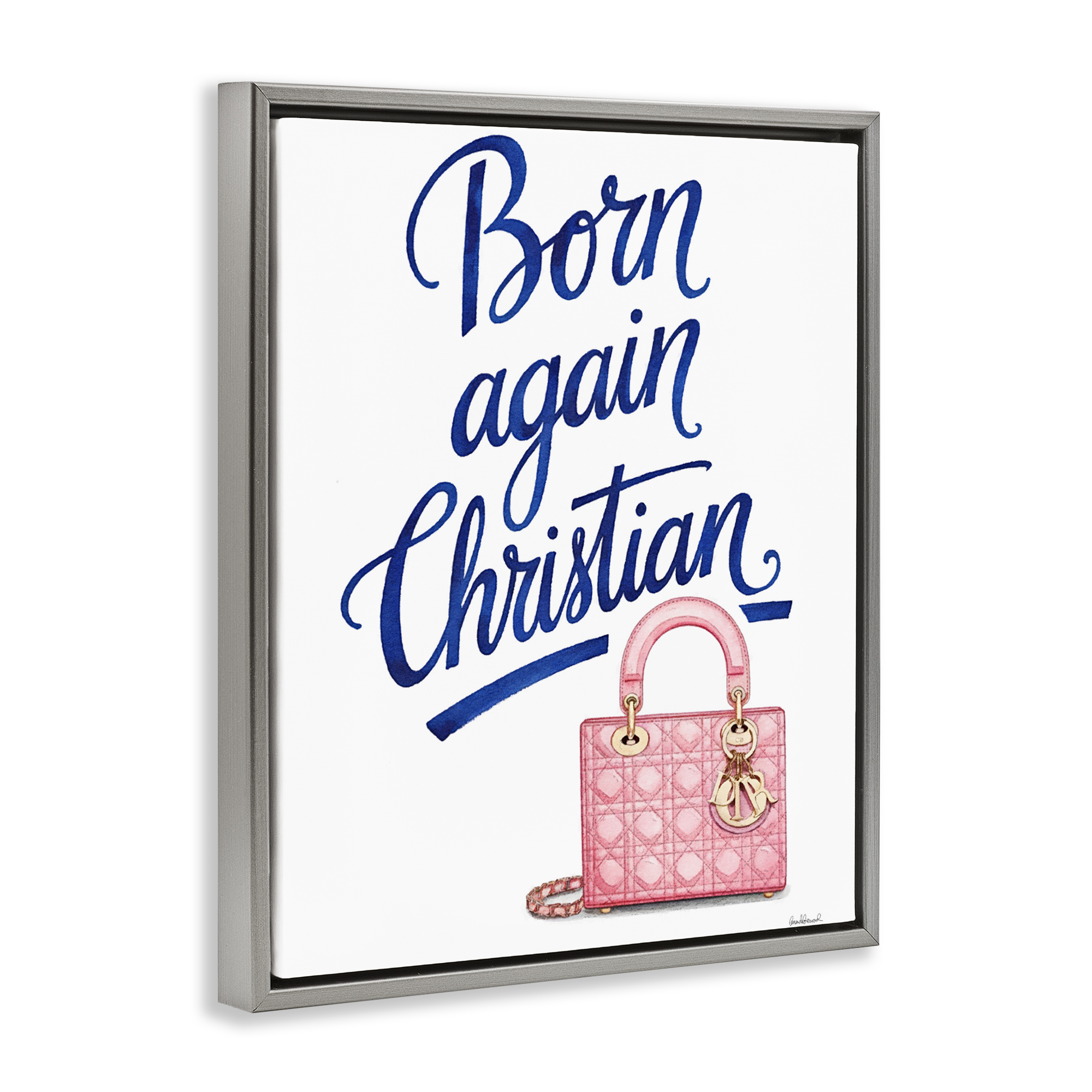 Glam Born Again Christian Gray Framed Floater Canvas Wall Art, design by Amanda Greenwood