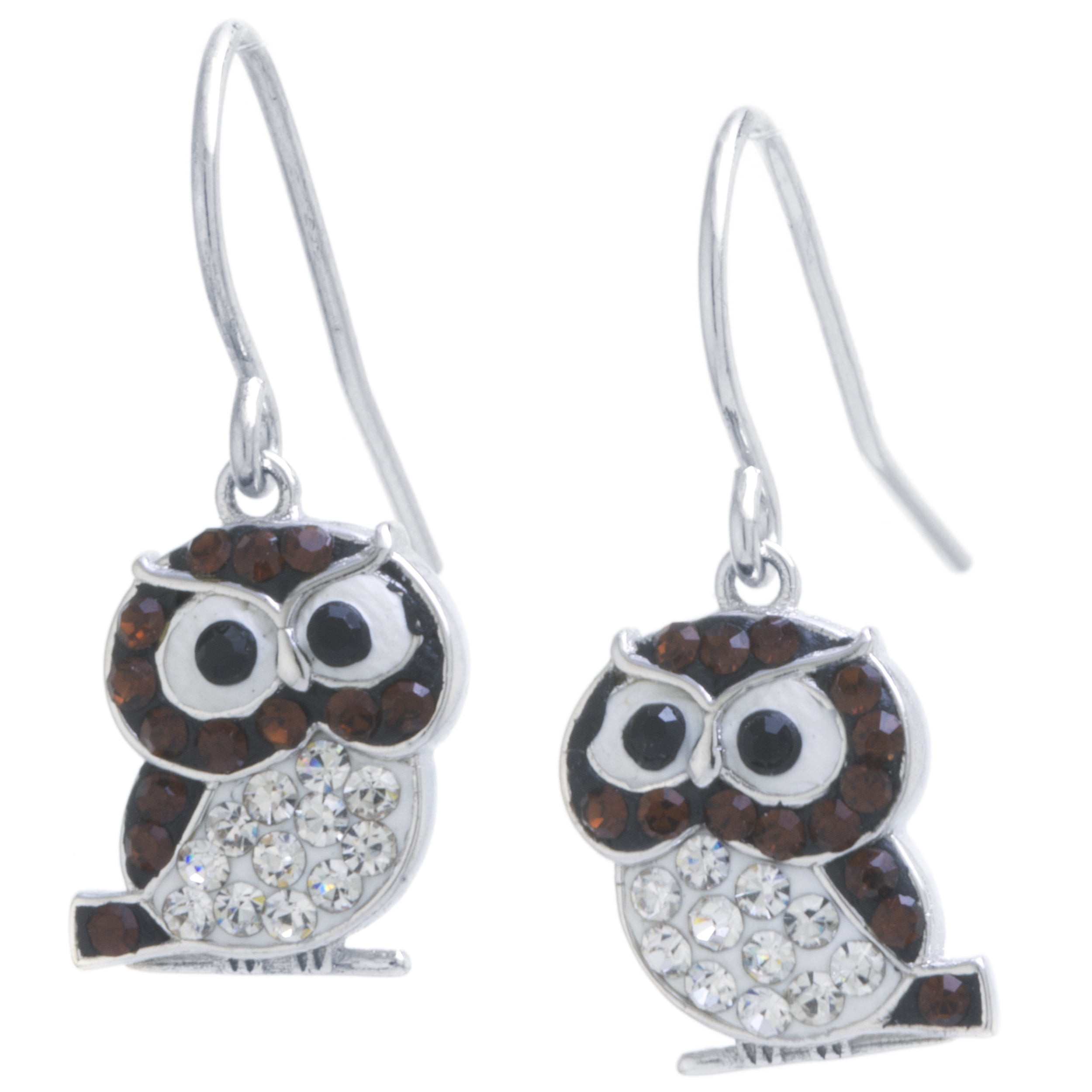 Pretty Owl  Drop Sterling Silver Dangle Enamel Earrings