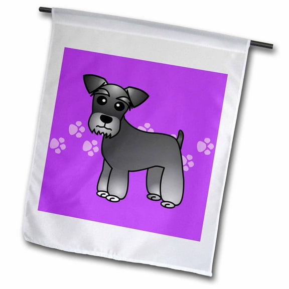 3dRose, Cute Miniature Schnauzer Banded Coat (Salt and Pepper) - Cartoon Dog - Purple with Pawprints, 12 x 18 inch Garden Flag