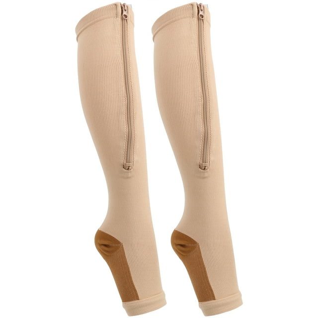 Compression Stockings, Leggings Stretch Socks, Comfortable Exquisite Thick Open Toe 1Pair For Reduce Stasis Reduce Swelling Zipper SocksSkin Color+Bronze Bottom XXL