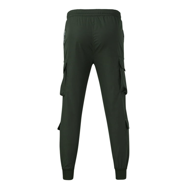 Men's Relaxed Fit, Solid Green, Stretch Cargo Pants, Size M