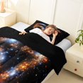 thumbnail image 3 of Manfei Sparkling Stars Print Twin Comforter Sets,Celestial Deep Galaxy Bedding Set,Black Orange Blue,Black Reversible,2pcs,1 Comforter and 1 Pillowcase, 3 of 7