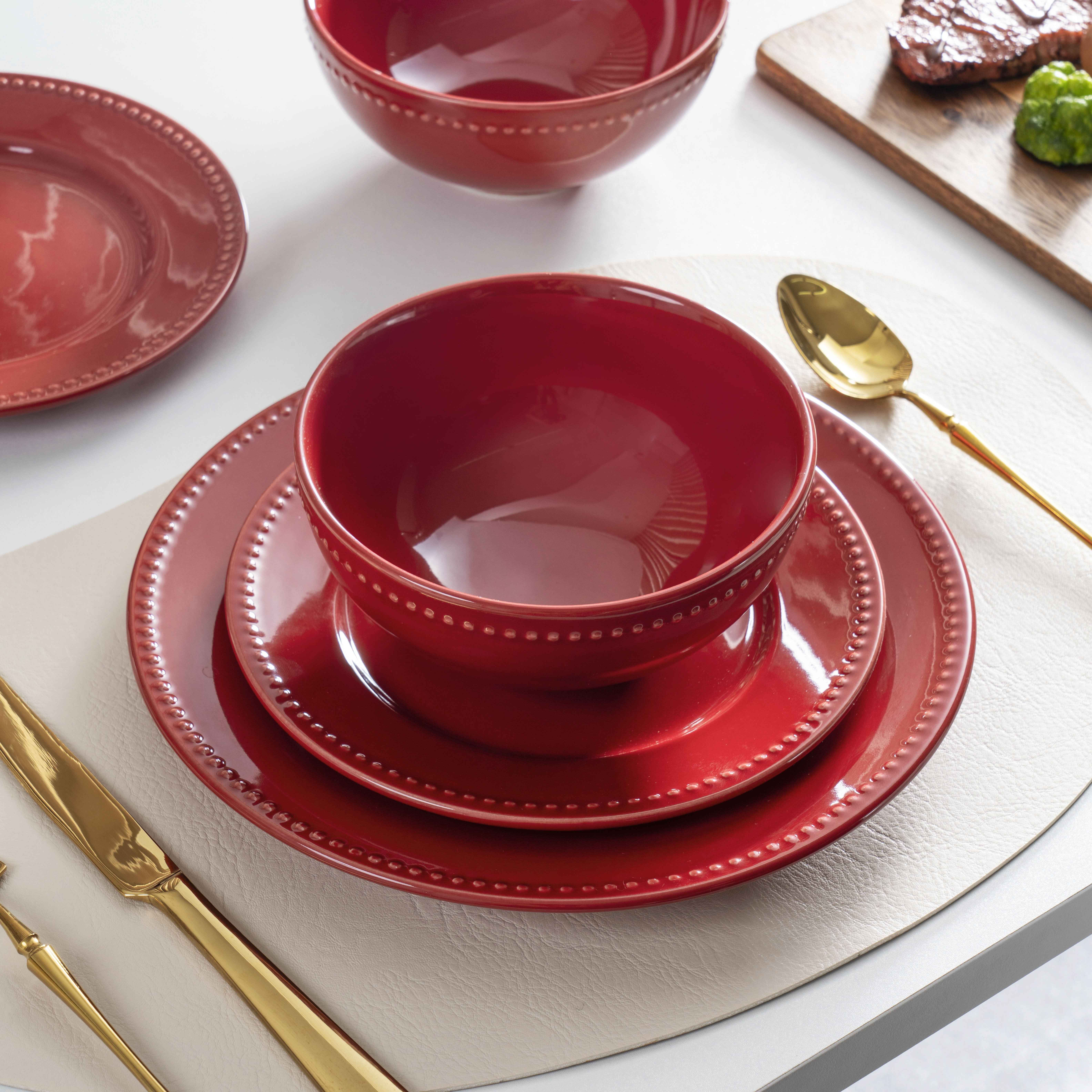 Mainstays Brynn 12-Piece Stoneware Dinnerware Set Red - Walmart.com