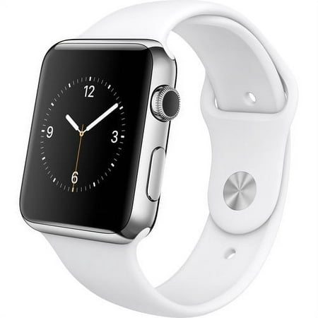 Restored Apple Watch 42mm Stainless Steel with White Sport Band MJ3V2LL/A (Refurbished)