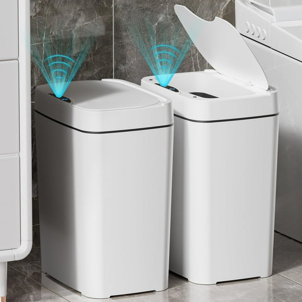 Vanpopubs Paquete de 2 botes de basura de baño de 2,7 galones con tapa, bote de basura automático, pequeño bote de basura inteligente sin contacto, sensor de movimiento delgado, contenedores de basura