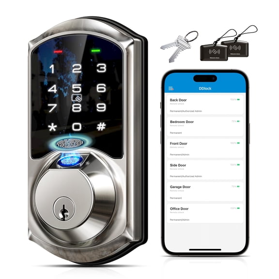 Veise VE07 Fingerprint Smart Deadbolt Lock, App Control, Fobs, Satin Nickel | Touchscreen, Remote Access Sharing, 7-in-1 Access, Auto Lock, BHMA/ANSI Grade 3, Low Battery Alarm, for Front Door