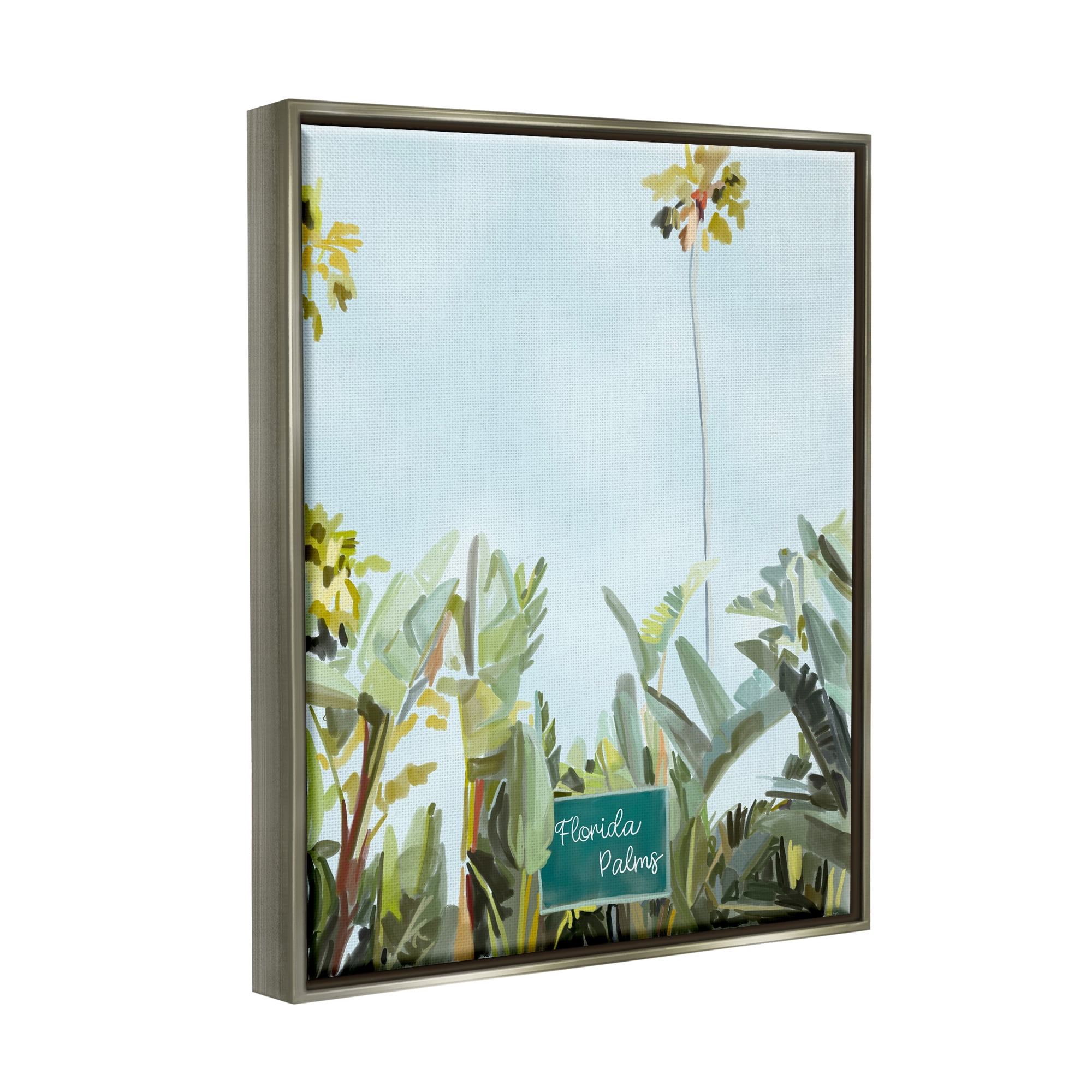 Stupell Industries Florida Palms Botanicals Botanical & Floral Painting Gray Floater Framed Art Print Wall Art, 17 x 21