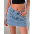 thumbnail image 6 of Rdhnmea Women Low Rise Jean Skirt Solid Raw Trim Mini Denim Skirt with Pockets, 6 of 9