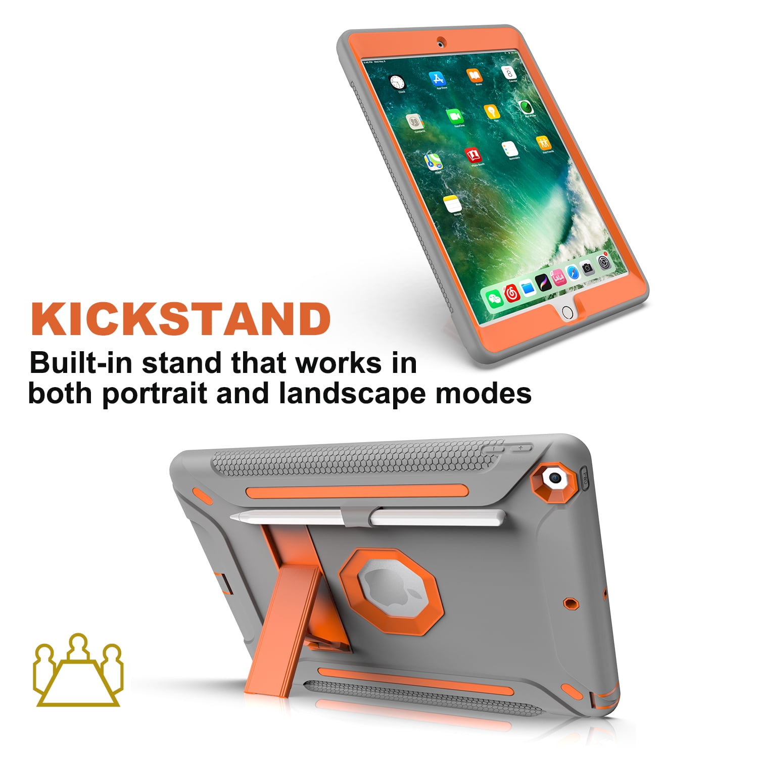 iPad Air 3 Case, iPad Pro 10.5 Case 2019/2017, Dual Layer Shockproof Lightweight Hybrid Rugged Kickstand Protective Cover with Pencil Holder, Gray/Orange