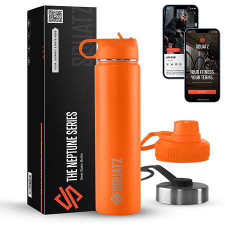 24 Oz Stainless Steel Water Bottle with Straw Leak Proof Large Vacuum Insulated Wide Mouth Bottle Thermos for Travel Hiking and Camping (Orange)