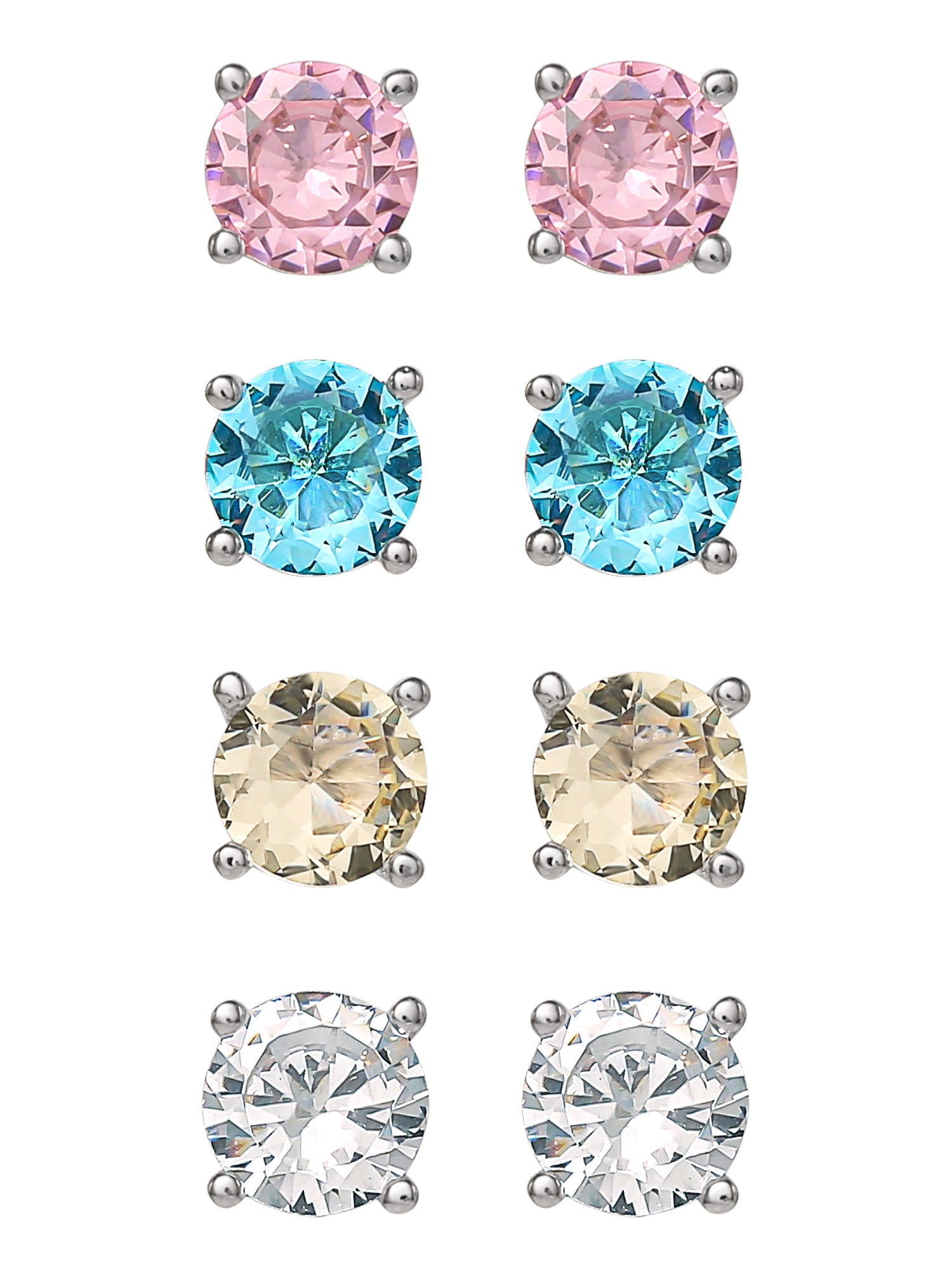 Believe by Brilliance Fine Silver Plated Cubic Zirconia and Glass Multi Colored Earring Set