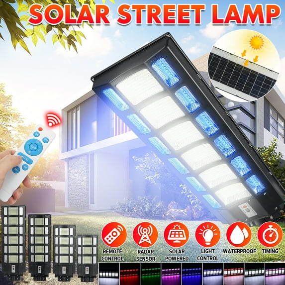 ECSEE Outdoor Solar Street Lights Waterproof Security Light W/RGB Side Lighting, Timing & Remote, Motion Sensor Wall Light, Dusk to Dawns, Idear for Garden Courtyard Street Walkway Lighting