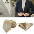 thumbnail image 7 of Champagne Ties for Men Formal Satin Silk Solid Tie Handkerchiefs Set Wedding Cream Ivory Neckties, 7 of 7