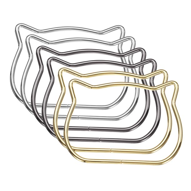 Uxcell 6Pcs Asa de Bolso de Metal, Anillo de Hebilla de Mano de Cabeza de Gato Reemplazo para Accesorios de Hardware de Bolsa Tejida Hecha a Mano, Oro/Metal Gun/Plata
