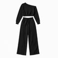 thumbnail image 4 of Xinoom Women 2 Piece Off Shoulder Tracksuit, Long Sleeve Slanted Shoulder Sweatshirt & Drawstring Wide Leg Pants with Pockets, Casual Matching Outfit Gift for Women Evening Party Black,M, 4 of 6