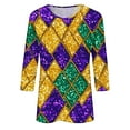 thumbnail image 5 of AGWOLF Mardi Gras Shirts for Women Carnival Party Outfits Round Neck 3/4 Sleeve Cute Shirt Glitter Graphic T-Shirts Festival Tops, 5 of 5