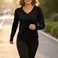 thumbnail image 5 of VBVC Women's V-Neck Long Sleeve Shirt , Ladies' Curved Hem Stretchy Top , Y2K Running Sports Tee For Women, S-2XL, 5 of 7