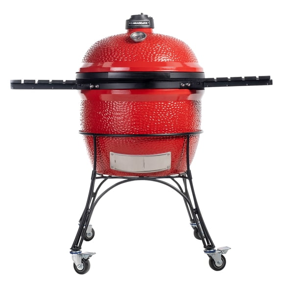 Kamado Joe Big Joe I 24 in. Charcoal Grill in Red with Cart, Side Shelves, and Ash Tool