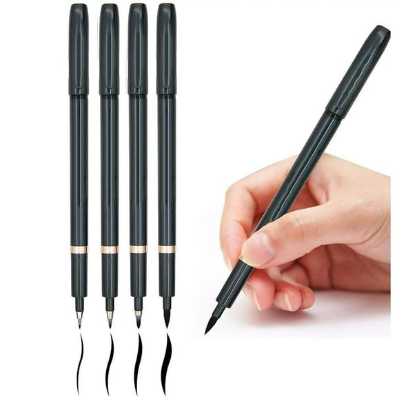Casewin Hand Lettering Pens, Calligraphy Pens, Brush Markers Set, Soft and Hard Tip, Black Ink Refillable - 4 Size for Beginners Writing, Art Drawings, Water Color Illustrations, Journaling