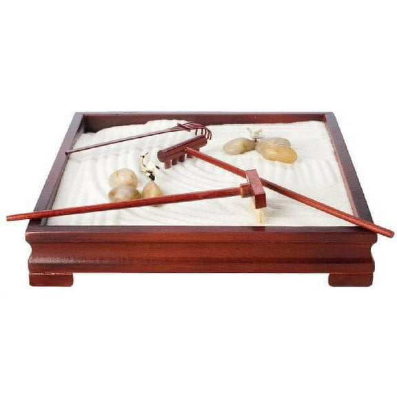 Zen Rock Garden - The DELUXE Zen Rock garden wooden tray  sand  rocks  and a wooden rake