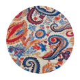 thumbnail image 4 of HAOXIT Block Print for Round Tables and One Napkin Bundle, Kitchen Dining Table cloth, Table cover for Indoors and Outdoors, Red Blue Tan, Round 31-35, 4 of 8