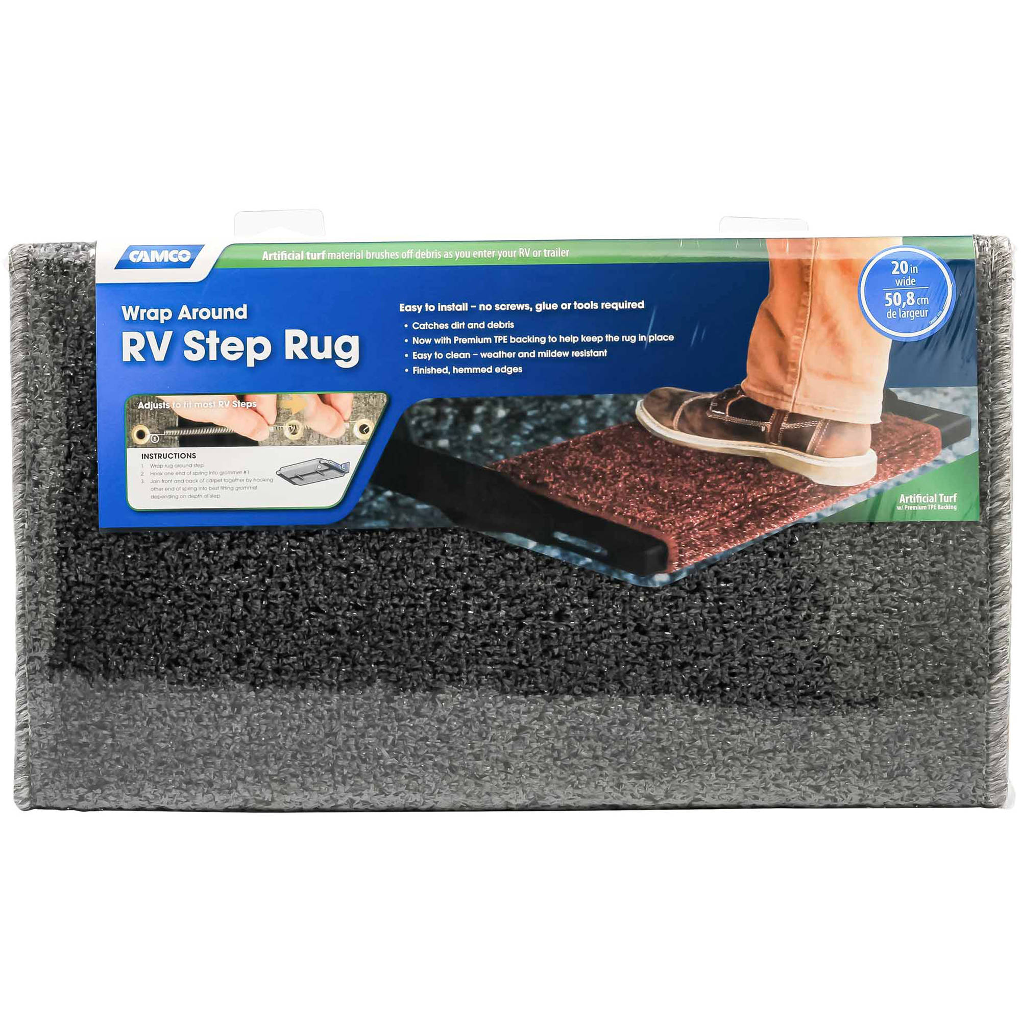 Camco 42939 Premium Wrap Around RV Step Rug 22" x 20", Gray