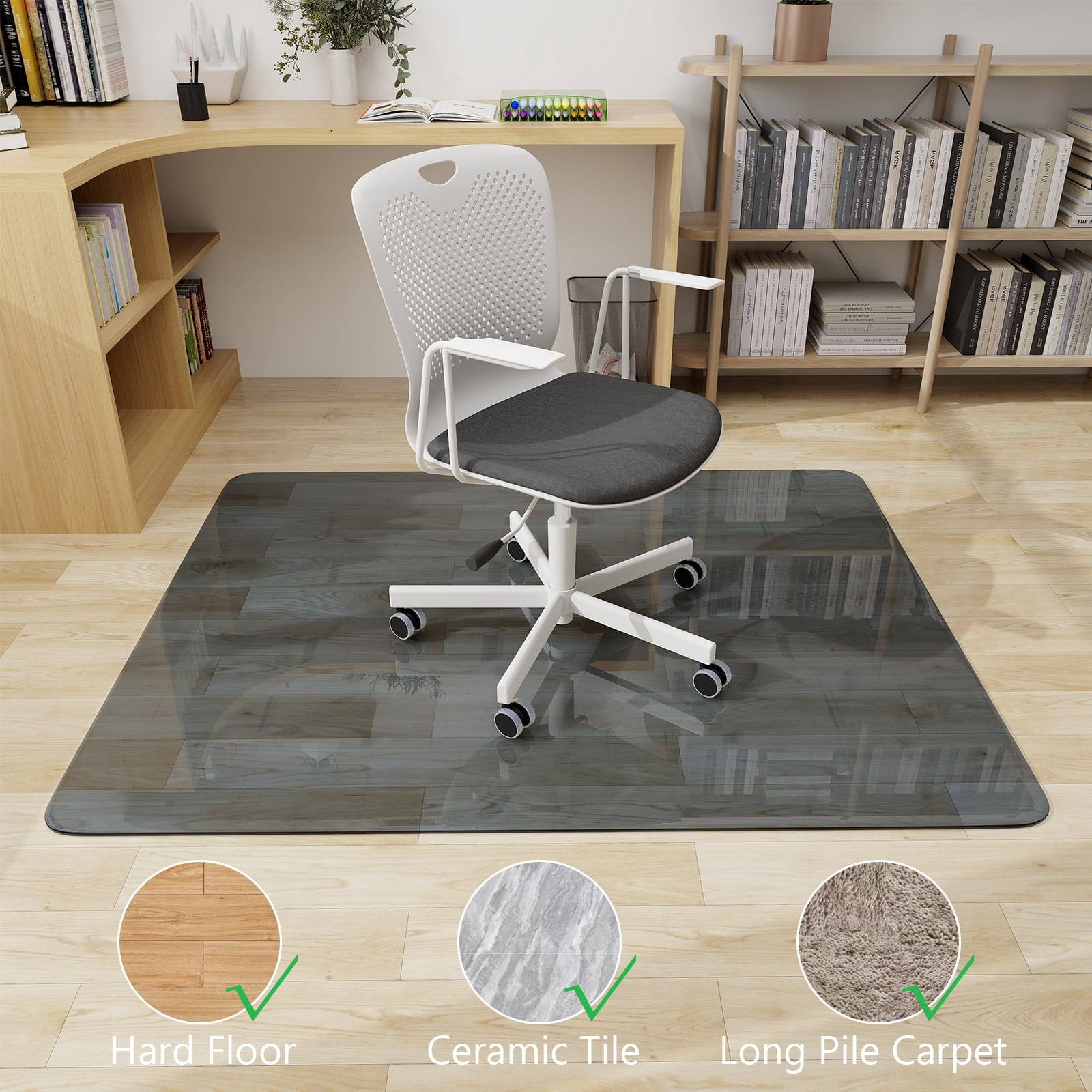 Lumora 46.1" x 55" Heavy Duty Hard Tempered Glass Mat Glass Chair Mat,Gray