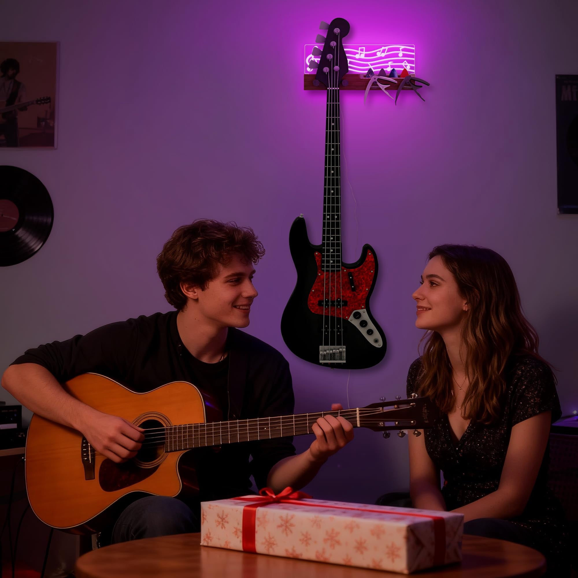 Guitar Accessories  Light Up Wall Mount Musical Notes Design Pick Holder With Capo Storage Usb Powered Premium Wood And Acrylic Gift For Music Lovers Guitarist
