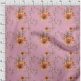 thumbnail image 3 of oneOone Viscose Jersey Light Pink Fabric Flower & Leaves Watercolor Sewing Craft Projects Fabric Prints By Yard 60 Inch Wide, 3 of 5