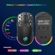 UHM Wirelss Gaming Mouse,Tri-Mode 2.4G/Bluetooth/USB-C Rechargeable Computer Mice with Silent,6 Macro Buttons,Ergonomic Design,Adjustable DPI,6 RGB LED Modes for PC/Mac/Laptop,Black