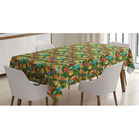 

Tropical Tablecloth Watercolor Exotic Parrots Juicy Pomegranate Lemons Orange Flowers and Palm Leaves Rectangle Satin Table Cover for Dining Room and Kitchen 52 X 70 Multicolor by Ambesonne