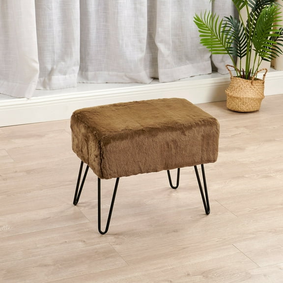 Home Soft Things Solid Faux Fur Ottoman - Otter - 19" x 13" x 17"