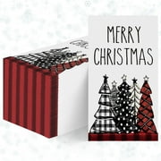 100 ChristmasDisposable Paper Decorative Guest Napkins, Xmas Tree Buffalo Plaid Red for Party Lunch Dinner Kitchen Bathroom Decoration 4.3 X 7.9 inches