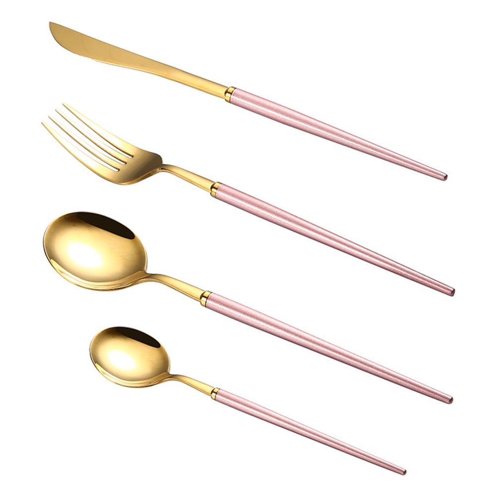 Gold Silverware Set with Solid color handle,4Piece Stainless Steel