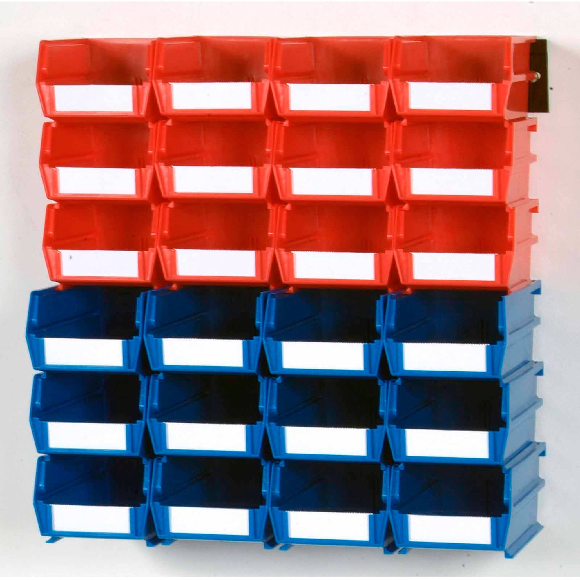 Triton Products Locbin 26 Piece Wall Storage Unit With 12 5 3 8 L X 4 1 8 W X 3 H Red Bins 12 7 3 8 L X 4 1 8 W X 3 H Blue Bins 24ct Wall Mount Rails 8 3 4 L With Hardware
