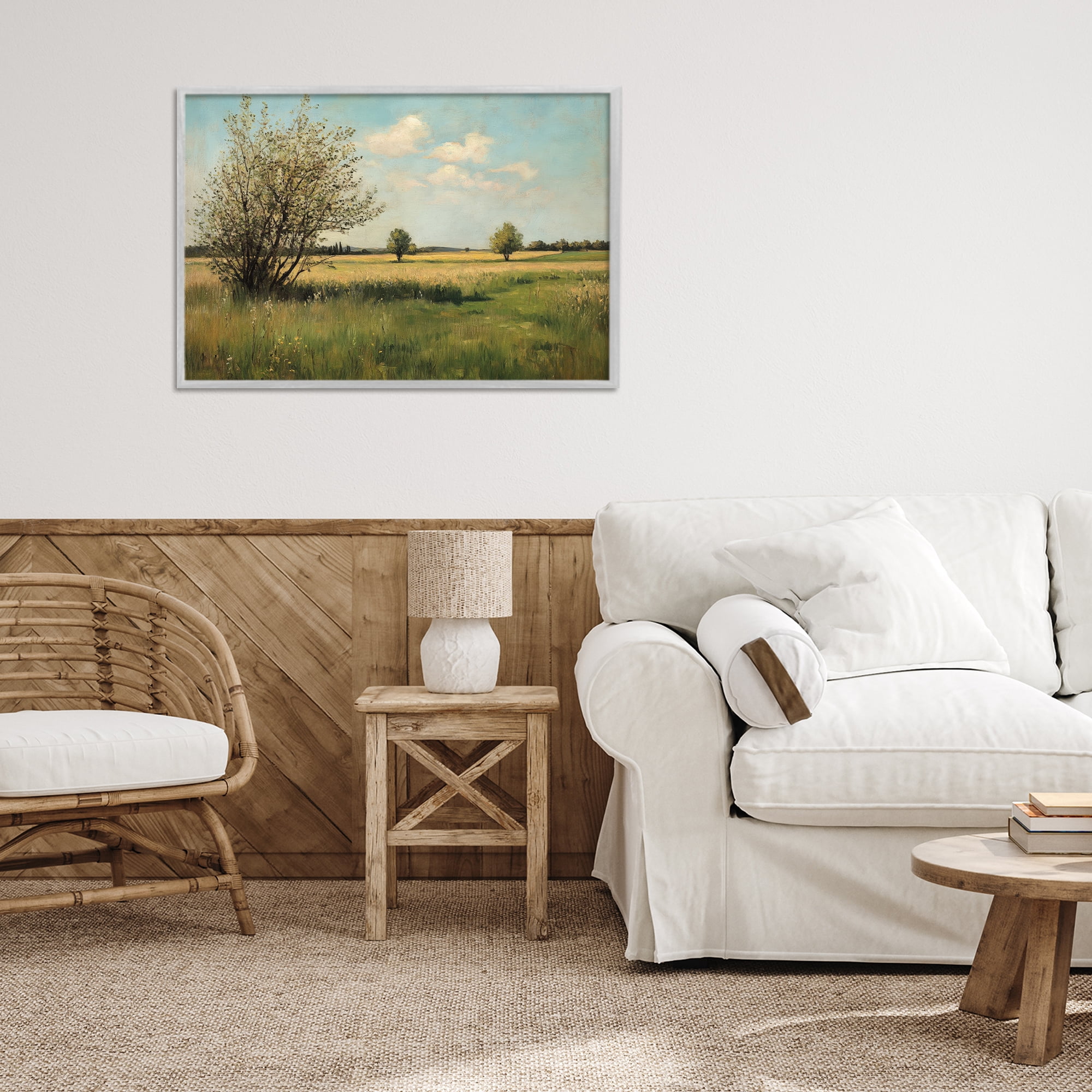 Stupell Industries Peaceful Meadow Under Serene Sky Gray Framed Giclee Art, design by Petal Prints Design