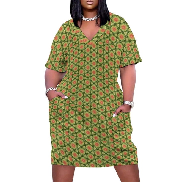 Belleza atemporal: Vestido de mujer con bolsillos sueltos, estampado de flores vintage en verde oscuro y rojo, vestido de playa, vestido de manga larga