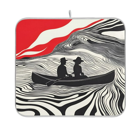Yayeee Dish Drying Mat for Kitchen Counter 16"x18" Microfiber Absorbent Pad, Black Illusionary Boat
