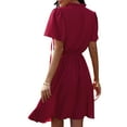 thumbnail image 5 of hirigin Summer Dresses for Women, Frilly Flounce Solid Color Short-Sleeve Slim-Waist One-Piece for Ladies, S/M/L/XL, 5 of 6