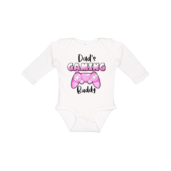 Inktastic Dad's Gaming Buddy- Pink Controller Boys or Girls Long Sleeve Baby Bodysuit