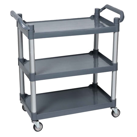 Begale Plastic Utility Cart with Wheels, 3-Tier Service Cart, Rolling Utility Carts for Restaurant Kitchen Warehouse, Gray