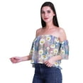 thumbnail image 3 of Moomaya Womens Printed Off The Shoulder Crop Top Flounce Sleeve Summer Clothing Boho Blouse, 3 of 6