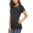 thumbnail image 5 of TEMOFON Women's Tops Short Sleeve Blouse Summer Casual T Shirts Loose Fit Tunic Top with Side Button Black Tees, 5 of 7
