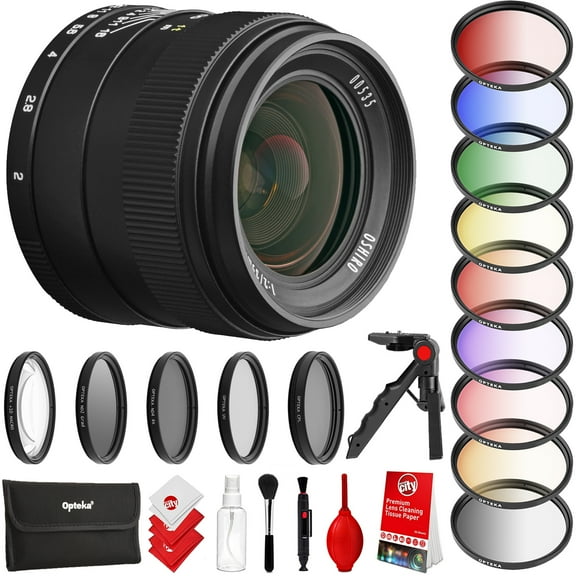 Oshiro 35mm f/2 LD UNC AL Wide Angle Full Frame Prime Lens for Canon EOS Digital SLR Cameras Bundle with Opteka 55mm 9 Piece HD Multicoated Graduated Color Filter Kit Set and Accessories (4 Items)
