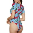 thumbnail image 3 of Naloa Cherry Women's Short-Sleeved Onesie, One-Piece Swimsuit for Parties, dates, clubs - Small, 3 of 9