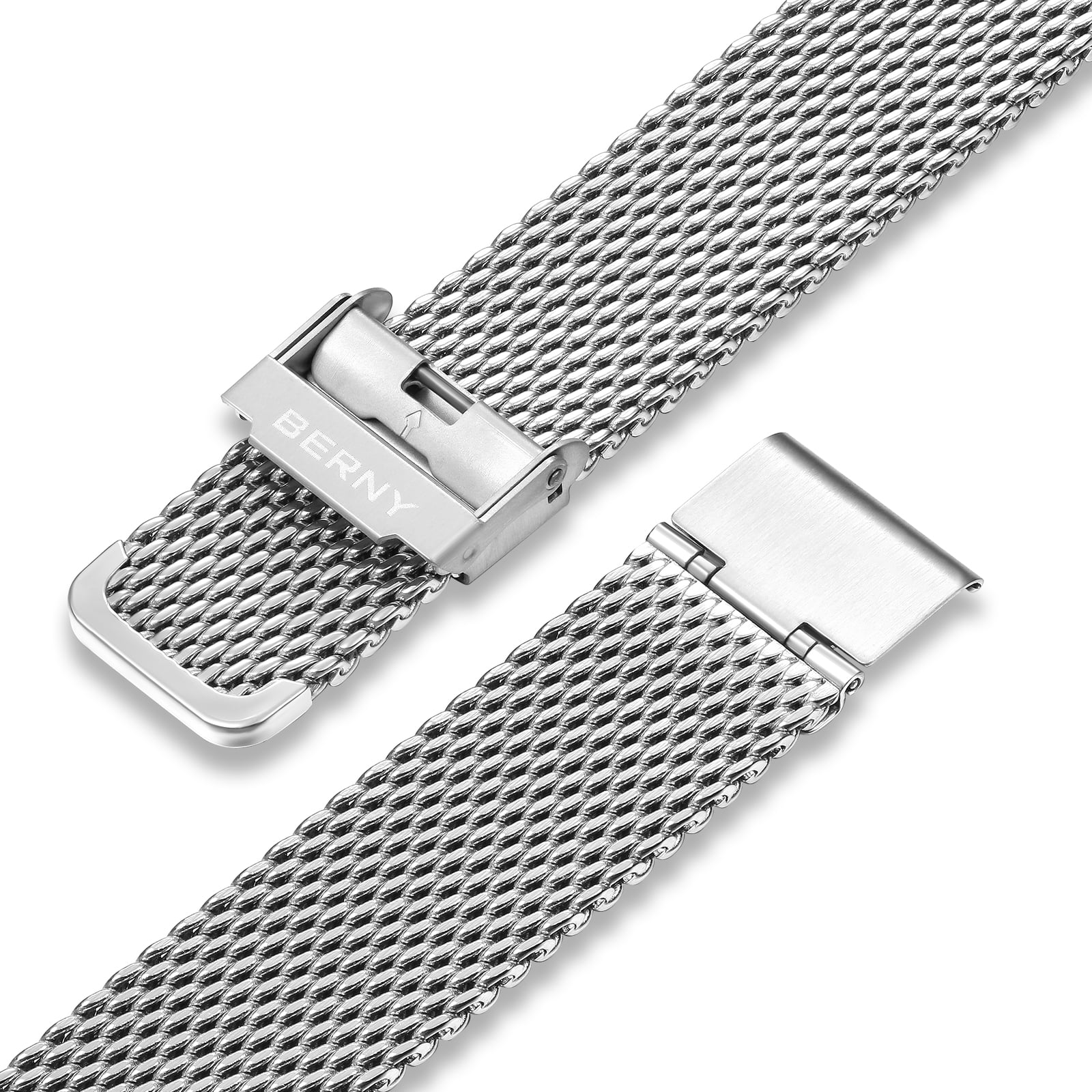 BERNY Silver Watch for Men, Classic Vintage Quartz Analog Watch with Day & Date Calendar, Stainless Steel Mesh Band, Luminous, Waterproof, Fashion Sport Casual Men's Wrist Watches (Blue)