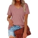 thumbnail image 1 of Camiseta de mujer Color puro Pit Strip cuello en V manga corta Top señoras suelta camiseta Casual, 1 of 6