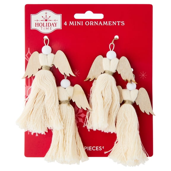 4-Count Cream Tassel Angel Mini Christmas Ornaments, 3.5", by Holiday Time