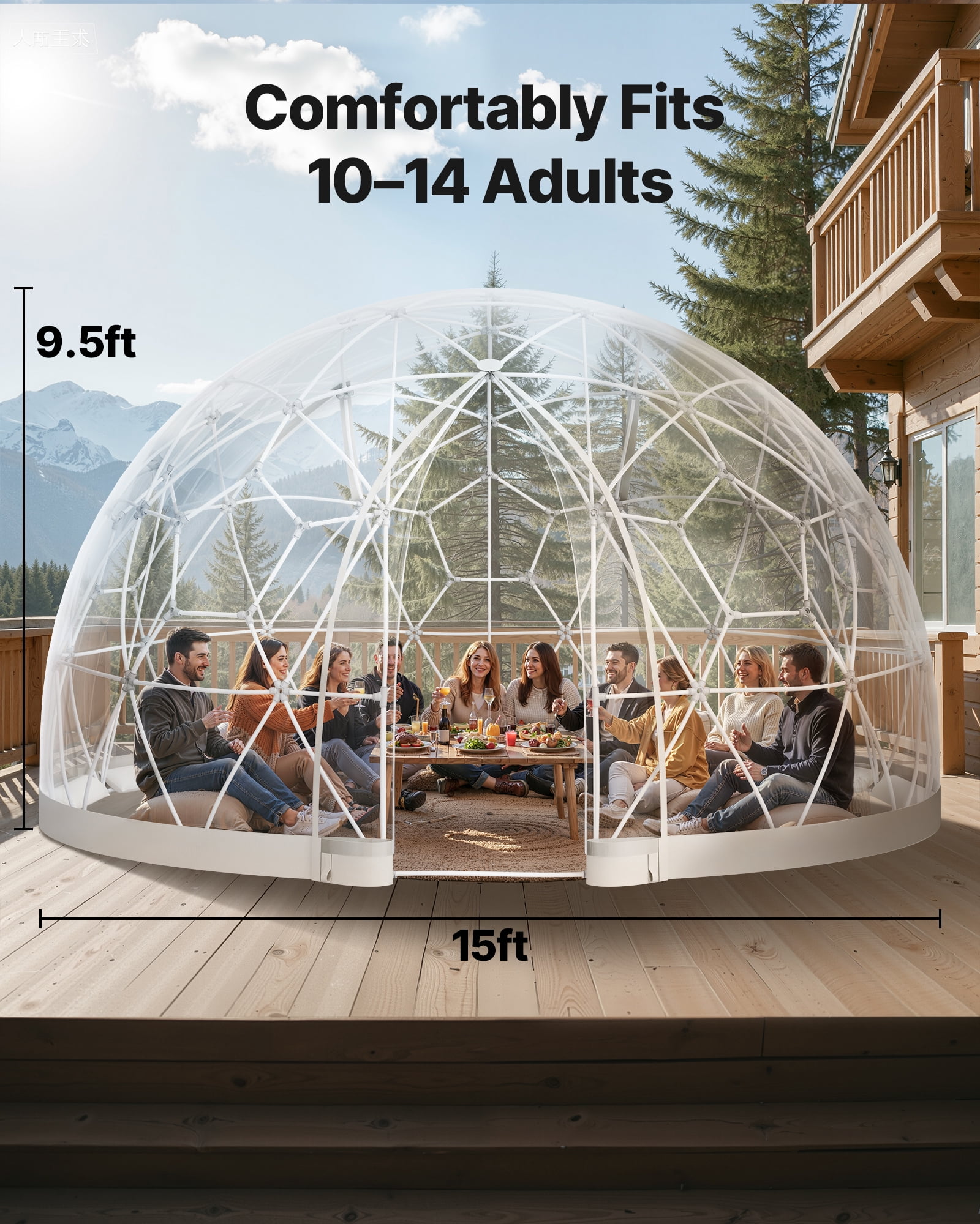 VEVOR Garden Dome Tent, 15 x 9.5 ft Outdoor Clear Bubble Tent for 10-14 Person, Weatherproof Geodesic Dome Greenhouse with Window, PVC Igloo Tents for Backyard Patios Camping Party Wedding