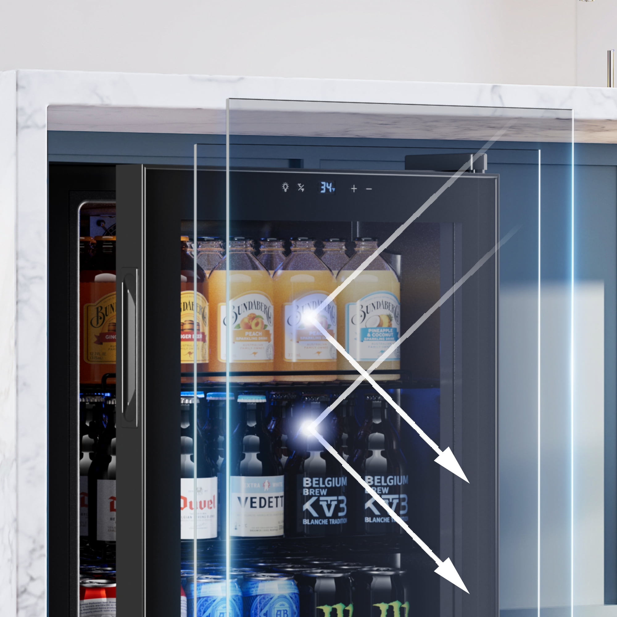 Yeego 160 Cans Beverage Refrigerator, Freestanding Beverage Cooler with Glass Door for Home/Office/Bar, Black